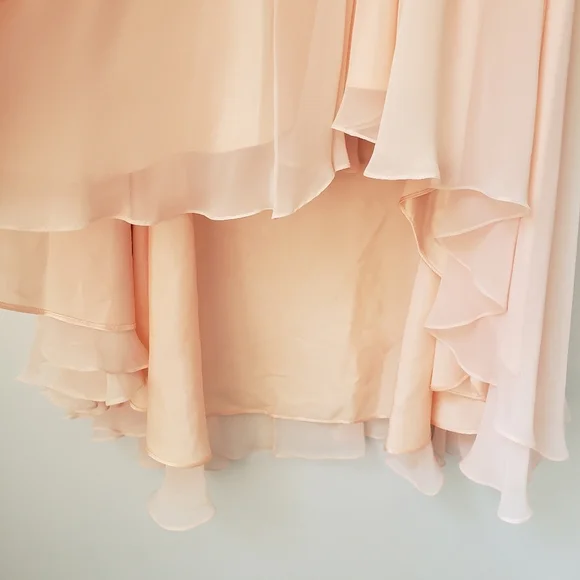 Vintage 80s Pink Pleated Ruched Formal High Low Midi Dress with Rose Detail - Picture 10 of 16